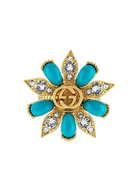 gucci gold flower ring|gucci flower tuquise ring.